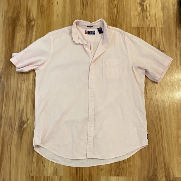 ♥️ HOST PICK ♥️ CHAPS men’s pink linen blend short sleeve L - Picture 3 of 10